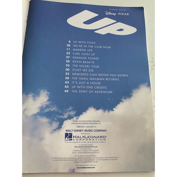UP, Pixar, Piano Solo, Book, Sheet Music, Michael Giacchino, Music Notes - Picture 2 of 3